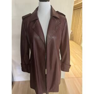 Bagatelle Collection Women's Faux Leather Trench Coat Zinfandel Burgundy Size L